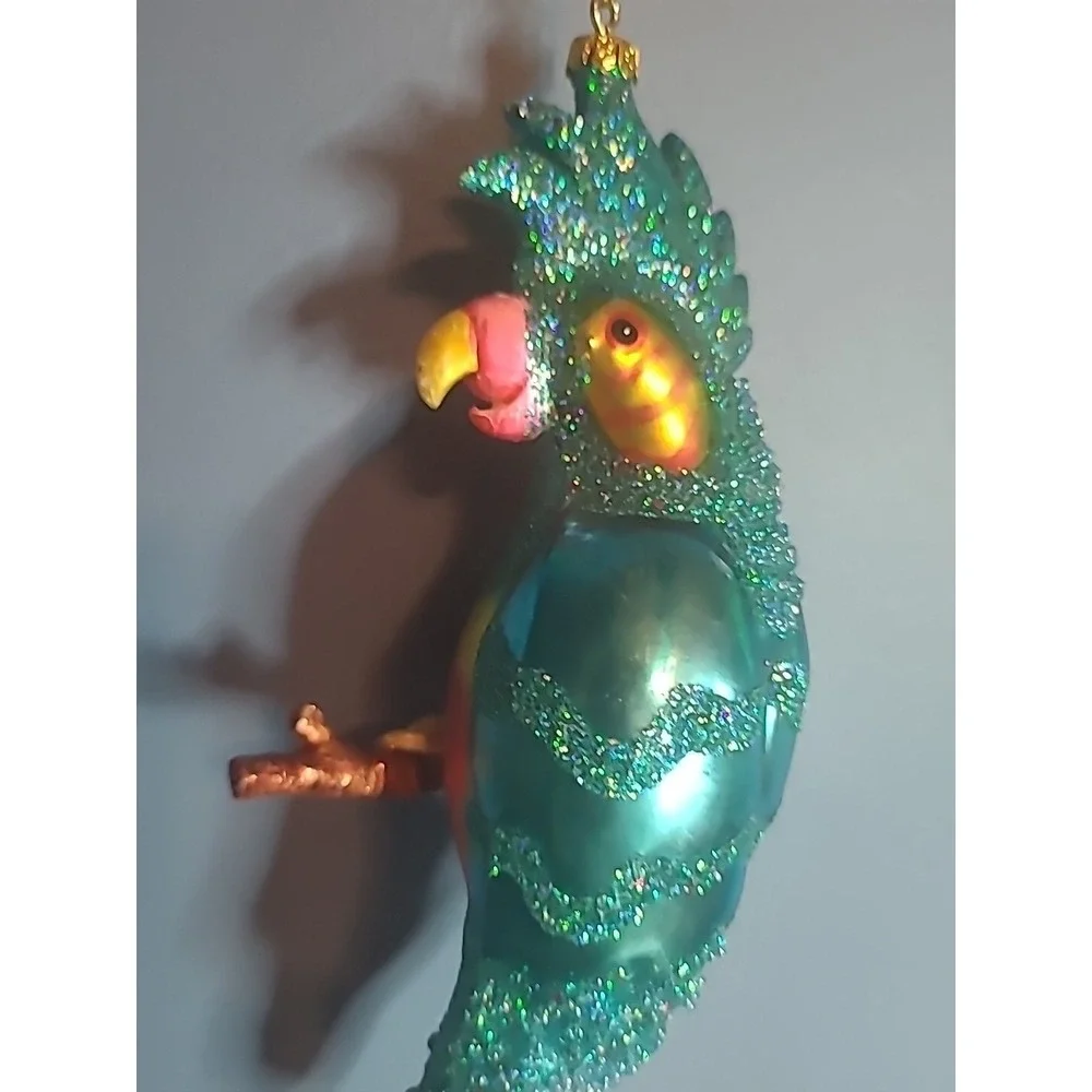 Lot 4 Blown Glass Bird Christmas‎ Ornaments Sparkly Glitter Parrot Owl Cardinal